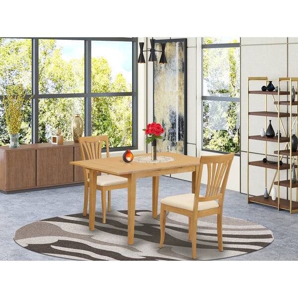 slide 2 of 12, East West Furniture 3-Piece Small Kitchen Table Set - a Dining table and Kitchen Chairs - Oak Finish (Seat Type Option) NOAV3-OAK-C