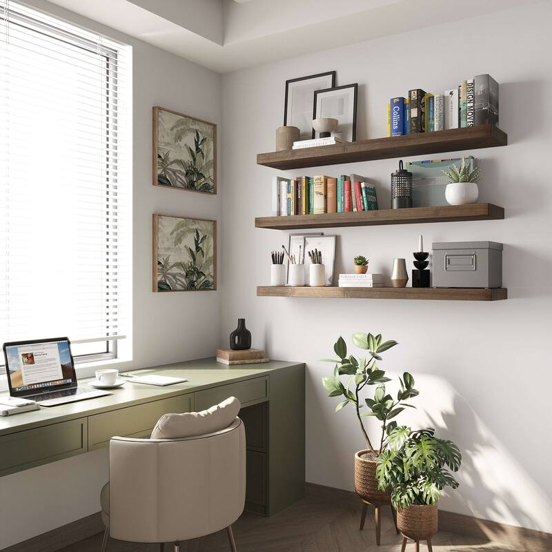 Wallniture Bois Wood Board 48" Long, 10'' Deep, 2" Thick, Hidden Bracket Shelf for Wall, Kitchen Shelf, Special Walnut, 1Pc