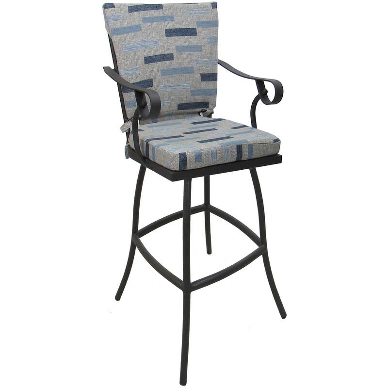 Outdoor or Indoor Counter 26", 30" or Extra Tall 34" Bar Stool - Jamey - B-W Blue Beige - Gray - Bar Height