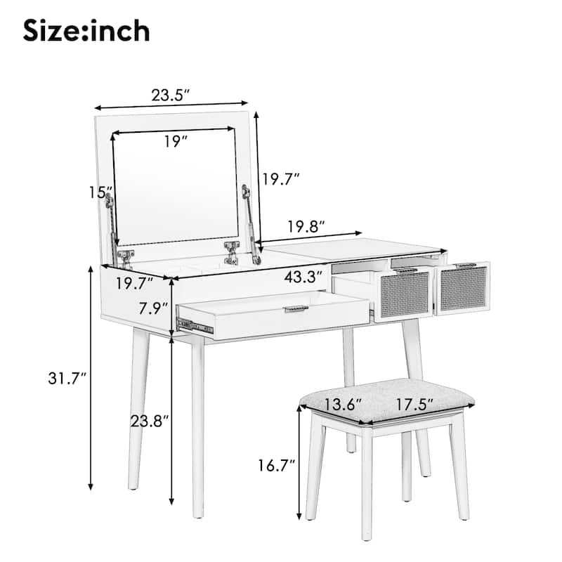 Classic Wood Makeup Vanity Set
