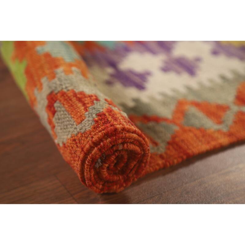 Hand Woven Oriental 100% Wool Carpet Southwestern Geometric Multi-Colored Kilim Area Rug - 6' 2'' X 4' 10''