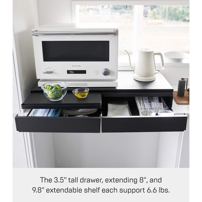 Yamazaki Home Countertop Drawer with Pull-Out Shelf - Wide, Steel - L 25.31 x W 31.5 x H 5.31 inches