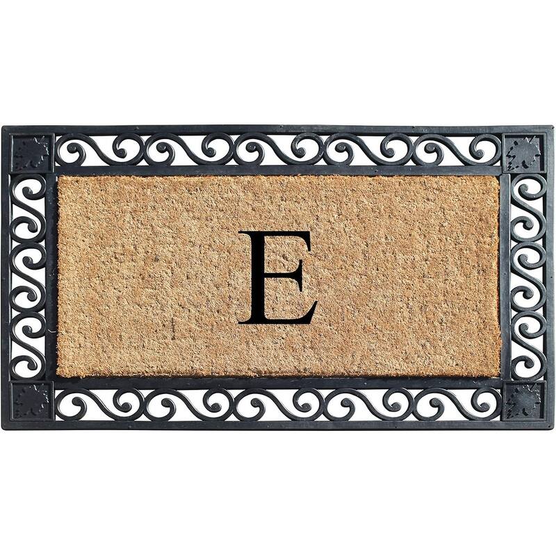 A1HC Rubber and Coir Maple Leaf, Heavy Weight Durable Monogrammed Doormat, 23"X38" Black - E   