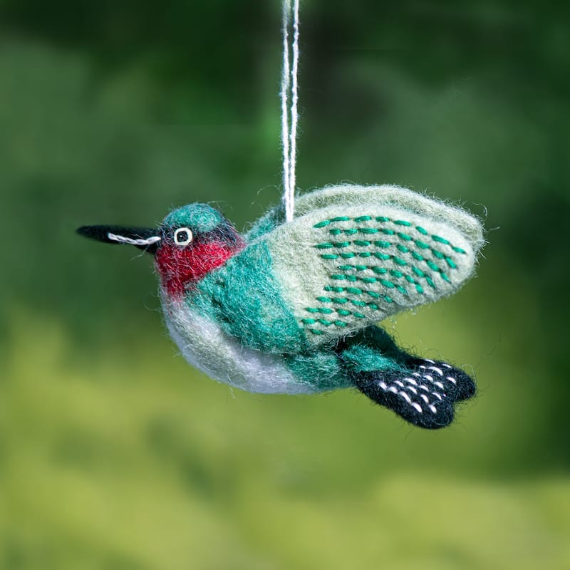 Handmade Wild Woolies Hummingbird Felt Bird Garden Ornament (Nepal)