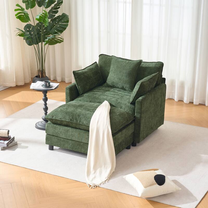 39.4" Chenille Accent Chair Club Chair with Ottoman, Living Room Chair Upholstered Armchair, Chaise Lounge Chair