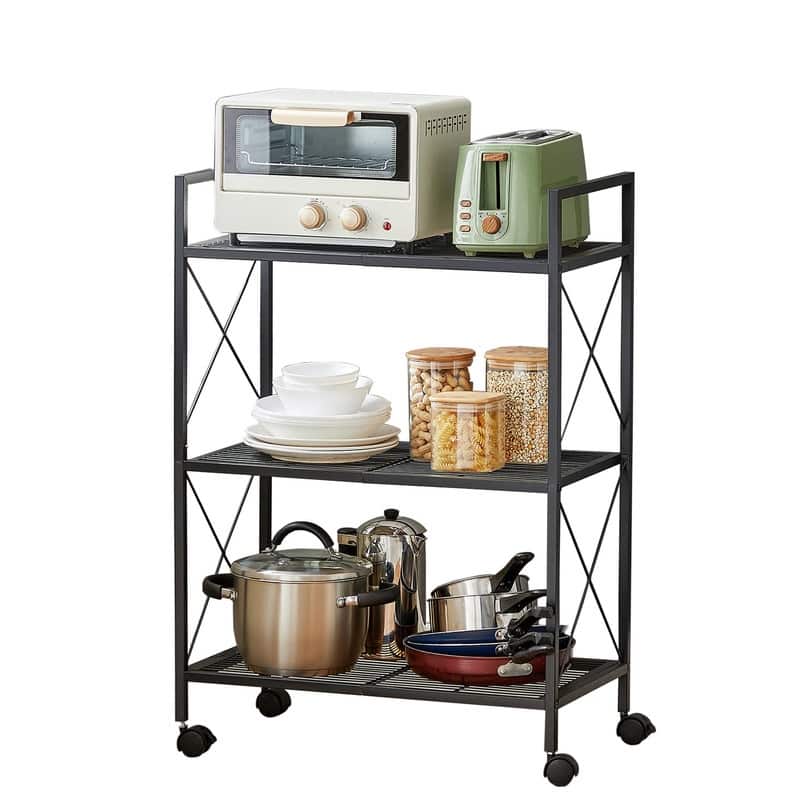 3-Tier Metal Storage Rack with Wheels - black 23.6"W - 12.6"D x 23.6"W x 33.7"H