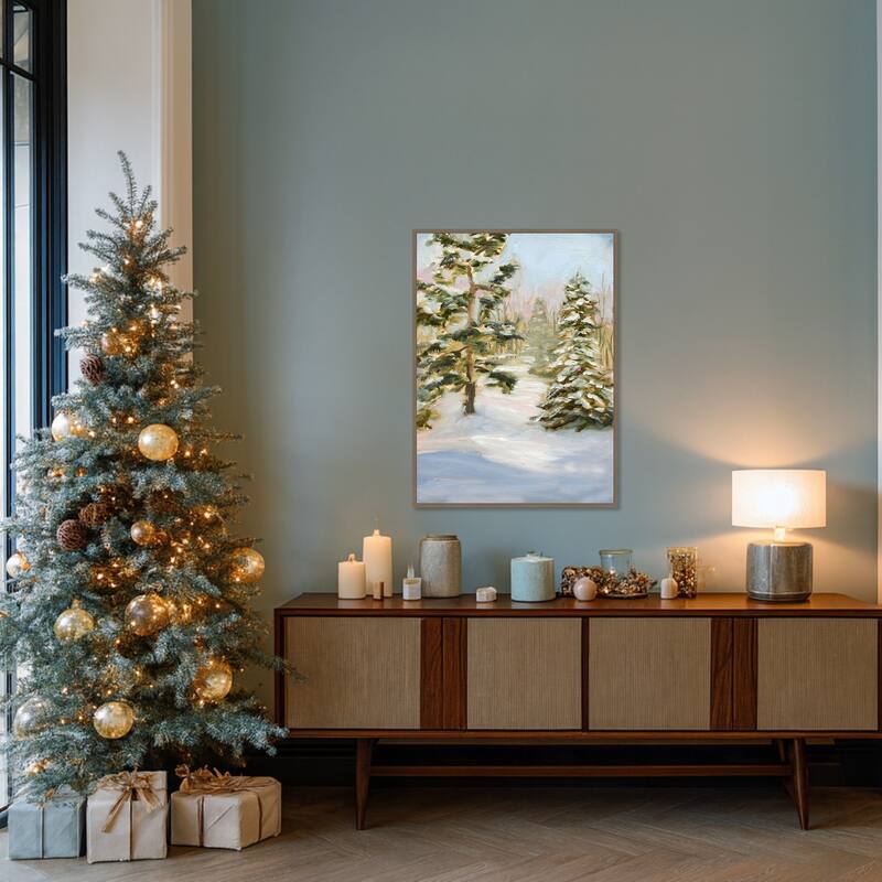 Trees in Winter by Sandra Iafrate Framed Canvas Wall Art Print - Sylvie Dark Gold