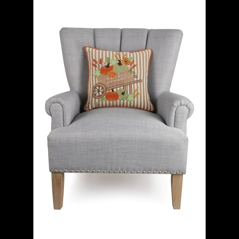 Harvest Pumpkin Cart Embroidered Pillow