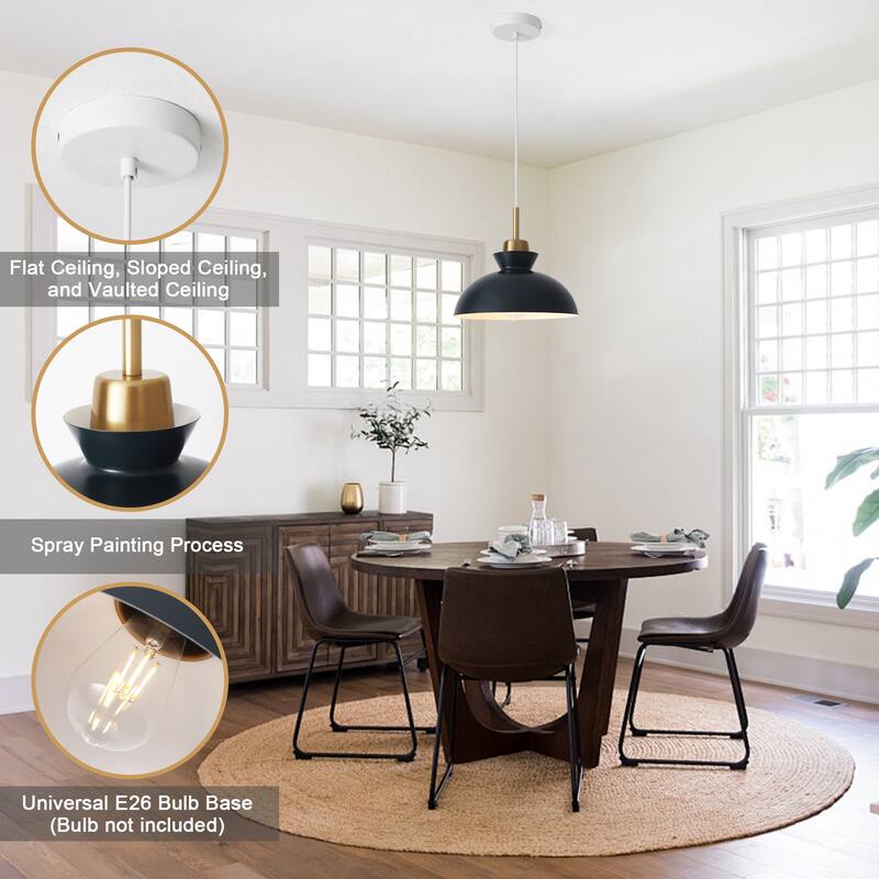 1-Light Hanging Ceiling Pendant Light Chandelier Light Fixture with Metal Shade for Kitchen Island