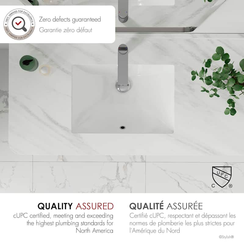 STYLISH Porcelain Rectangular 18 inches Undermount Ceramic Bathroom Sink with Overflow