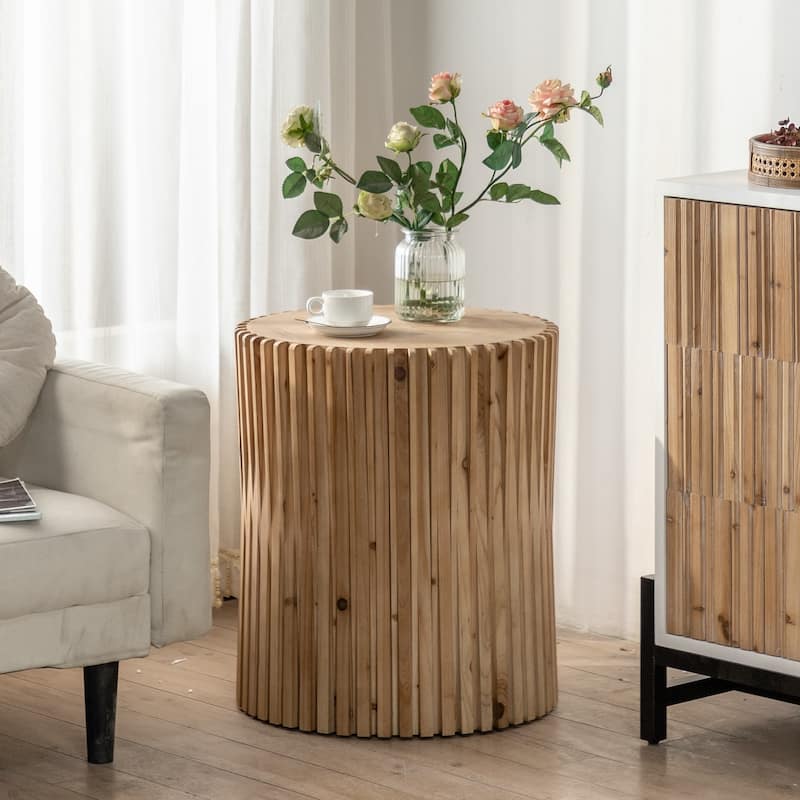 Cylindrical Coffee Table with Vertical Texture Relief Design,Suitable ...