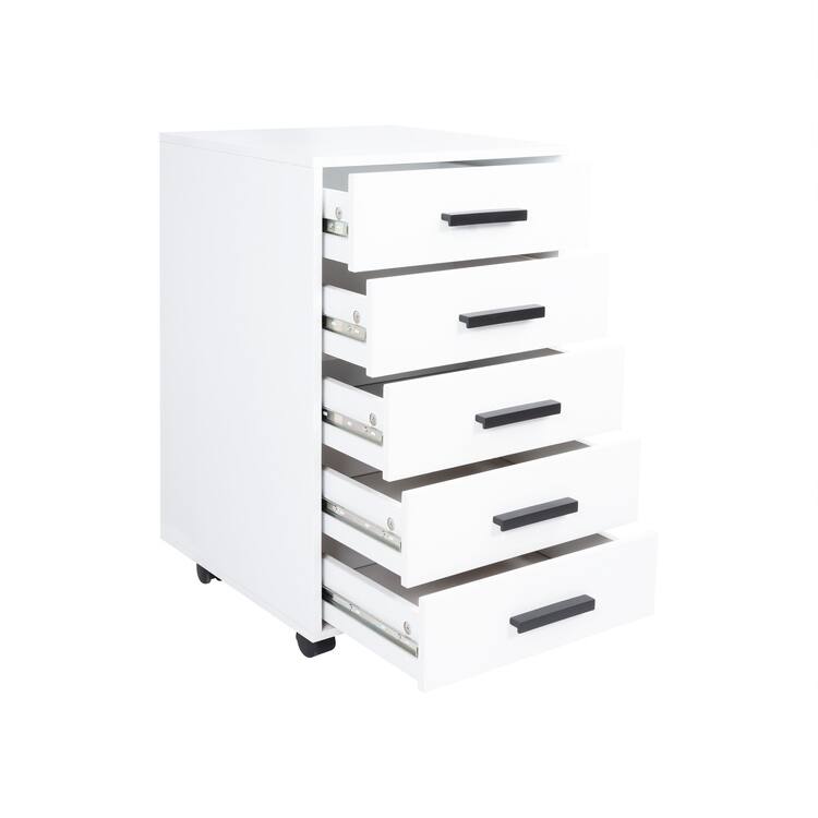 Wooden 5-Drawer Office Storage Cabinet with Extra Shelf and 360° Mobility for Effortless Organization