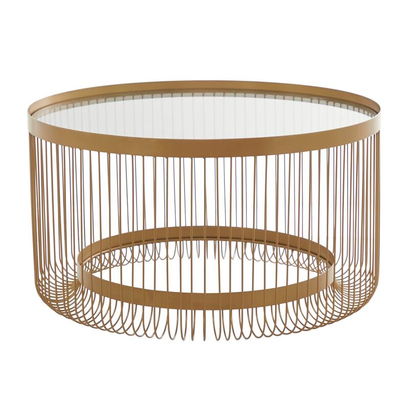 Metal Coffee Table with Clear Glass Top - Gold - Roche River Decor - 32"W x 32"L x 18"H