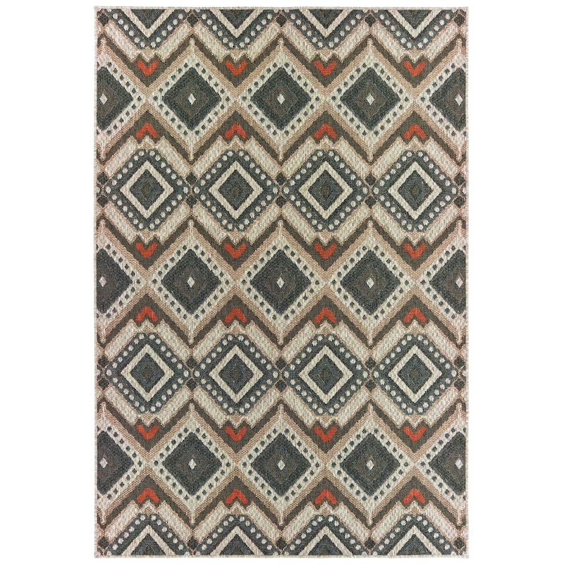 Vista Home Higgins Tribal Grey/ Orange Indoor/ Outdoor Area Rug - 7'10" x 10'