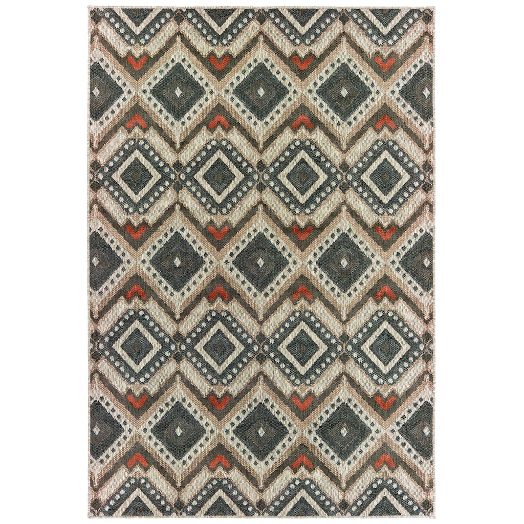 Vista Home Higgins Tribal Grey/ Orange Indoor/ Outdoor Area Rug