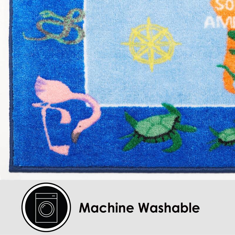 Eric Carle Elementary World Map Machine Washable Kids Area Rug