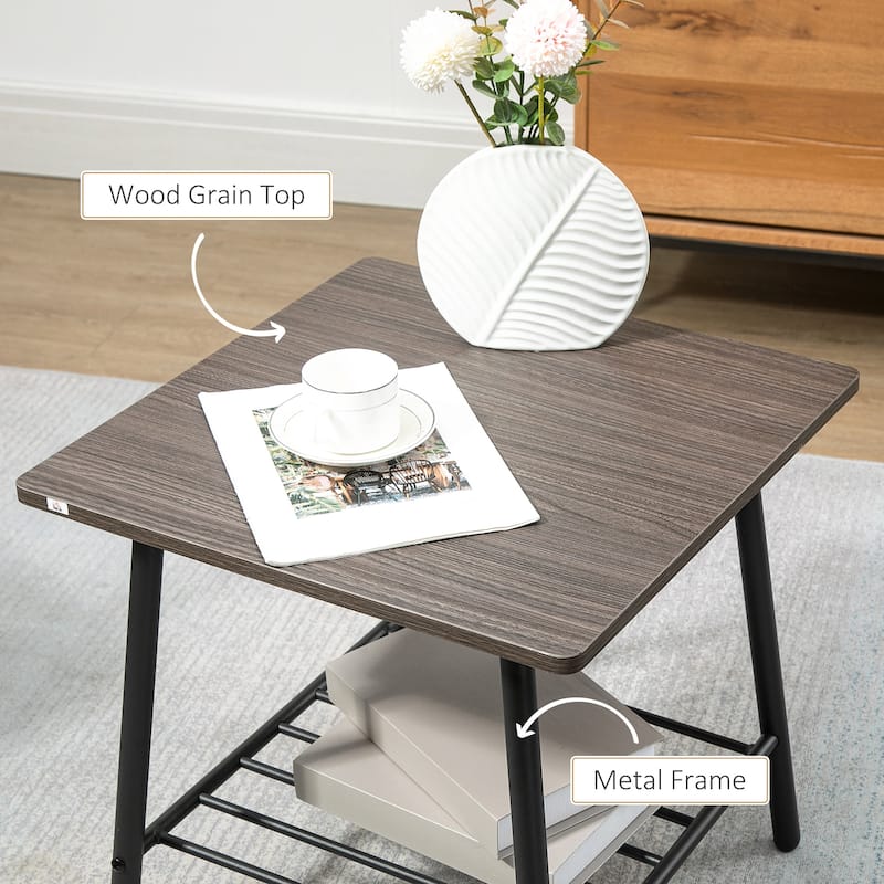 HOMCOM Side Table with 2-Tier Storage, End Table with Metal Frame for Living Room