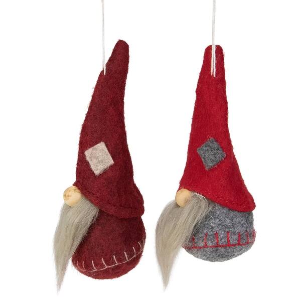 Shop Set Of 2 Red And Gray Santa Christmas Gnome Ornaments 4 5 Overstock 17358514