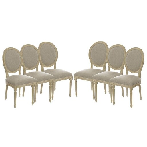 Set of 6 Vintage Antique French Style Round Upholstered Wood Side Dining Chairs / Dinette Chairs / Kitchen Chairs