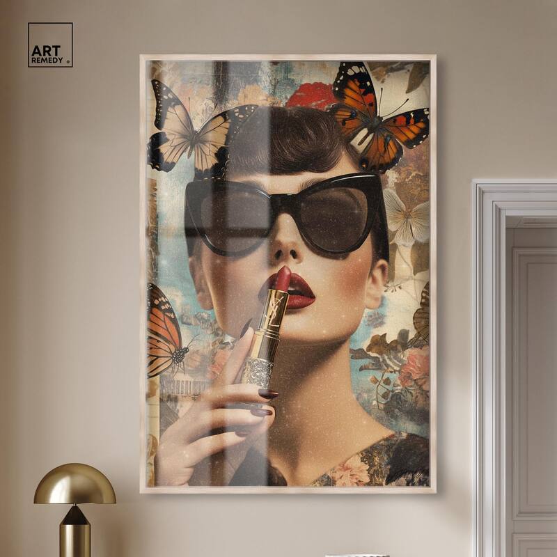 Iconic Lady Butterfly Collage II Shadowbox by Art Remedy