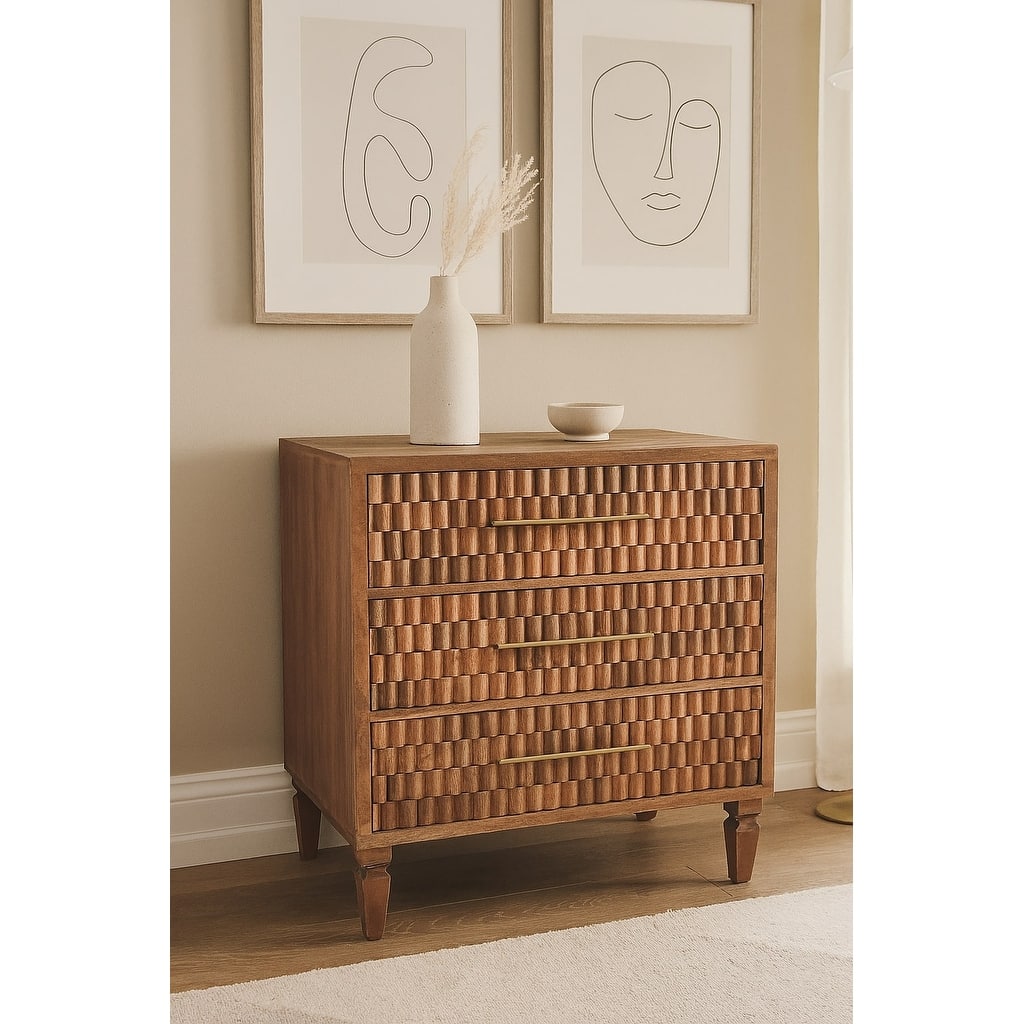 Artisan Furniture Solid Wood Arno Chest – Teak, Beige,3-Drawers