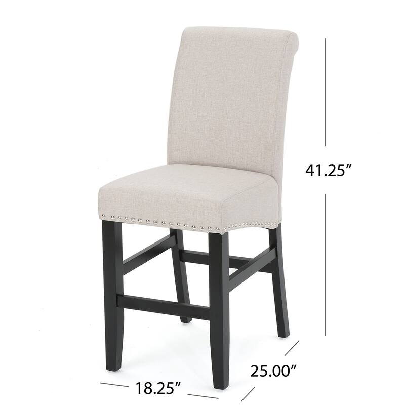 Roomfitters Contemporary Upholstered Counter Stools with Nailhead Trim, Wheat Fabric Set of 2