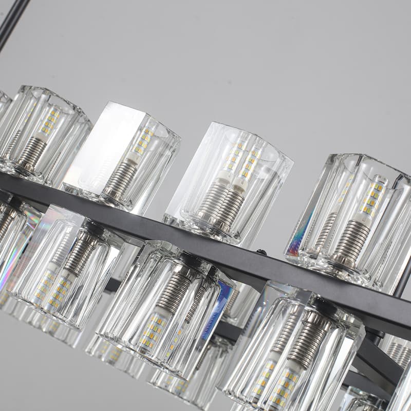 57.09-inch 56-light modern and stylish linear metal chandelier with crystal lampshades