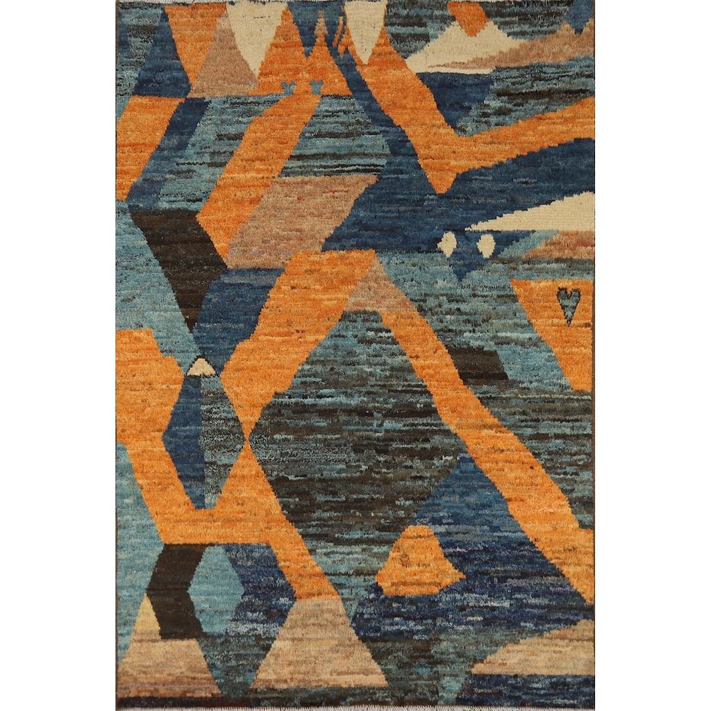 Abstract Geometric Moroccan Oriental Area Rug Hand-Knotted Wool Carpet - 5'5" x 7'9"