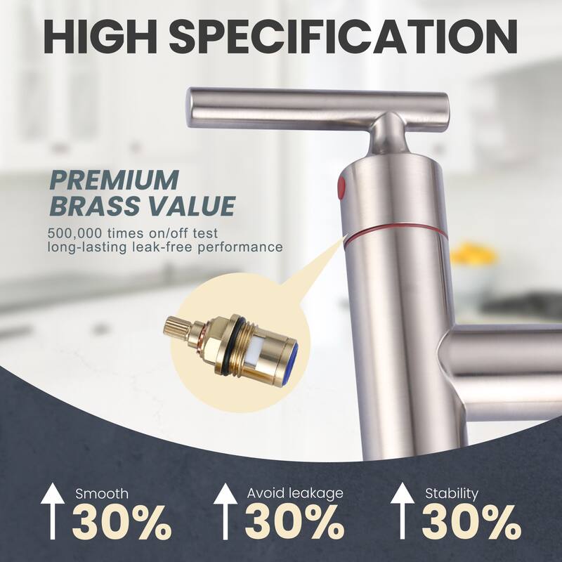 WOWOW Double Handle Bridge Kitchen Faucet with Side Sprayer
