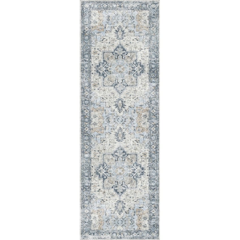 Mcow Neutral Floral Low Pile Machine Washable Non-Slip Area Rug