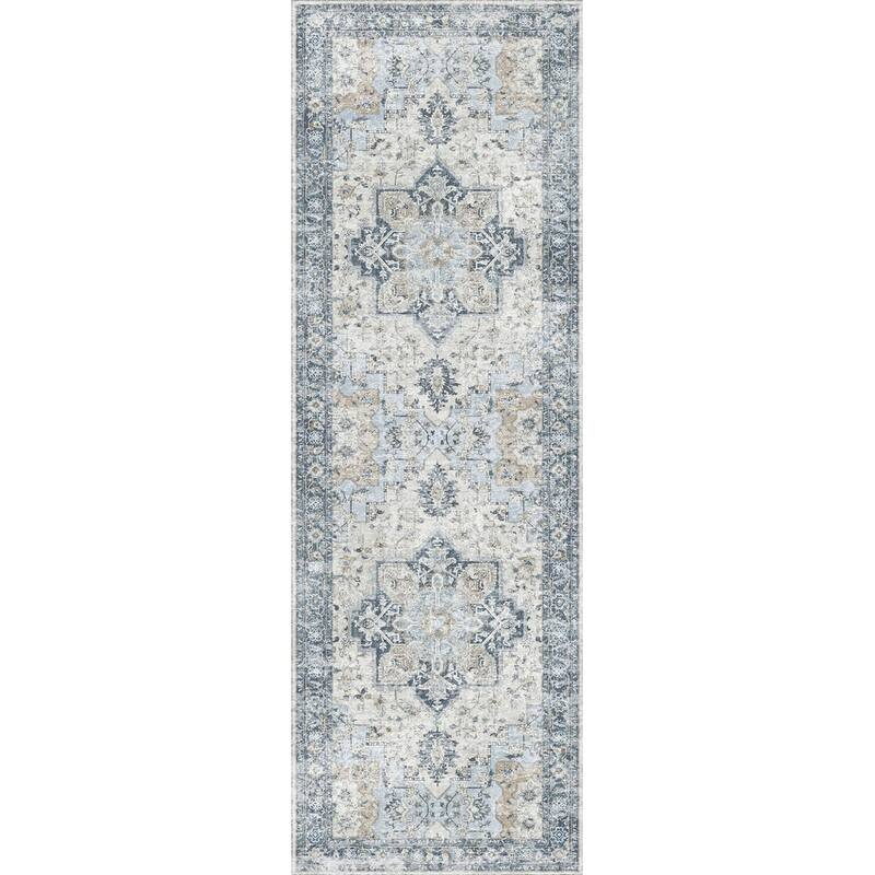 Mcow Neutral Floral Low Pile Machine Washable Non-Slip Area Rug