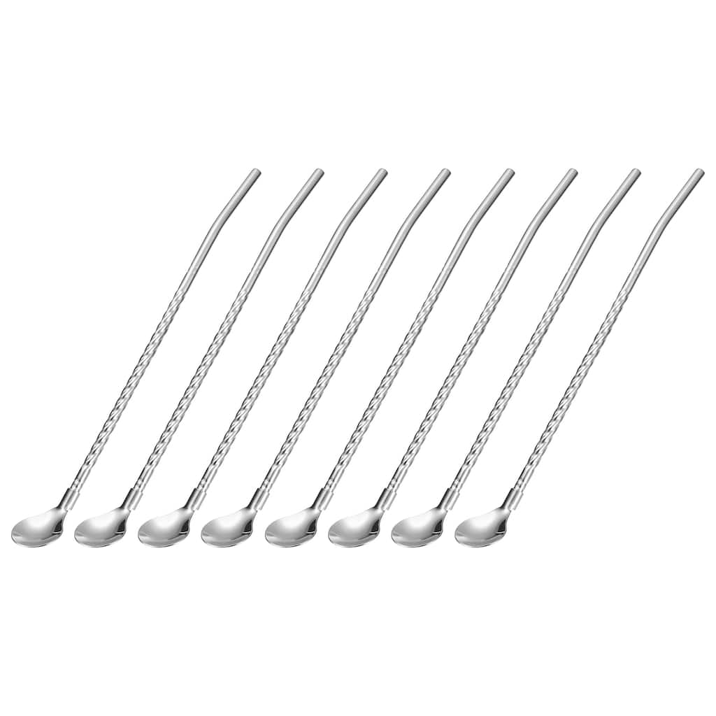 12Pcs 8.6" Stainless Steel Spoon Straws Reusable Twist Handle Spoon