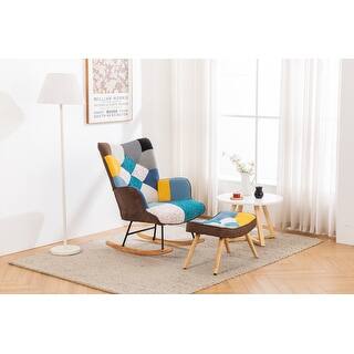Patchwork Color Rocking Chair with Ottoman, Wingback Glider Arm Chair ...