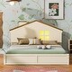 preview thumbnail 12 of 46, Bedroom Solid Wood Platform Bed House-Shaped Headboard Walnut Roof with LED Window Bed Frame Platform No Box Spring Needed Beige - Full