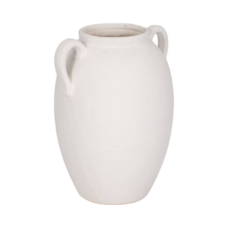 Neutral Ceramic Textured Amphora Jug with Handles Vase - White