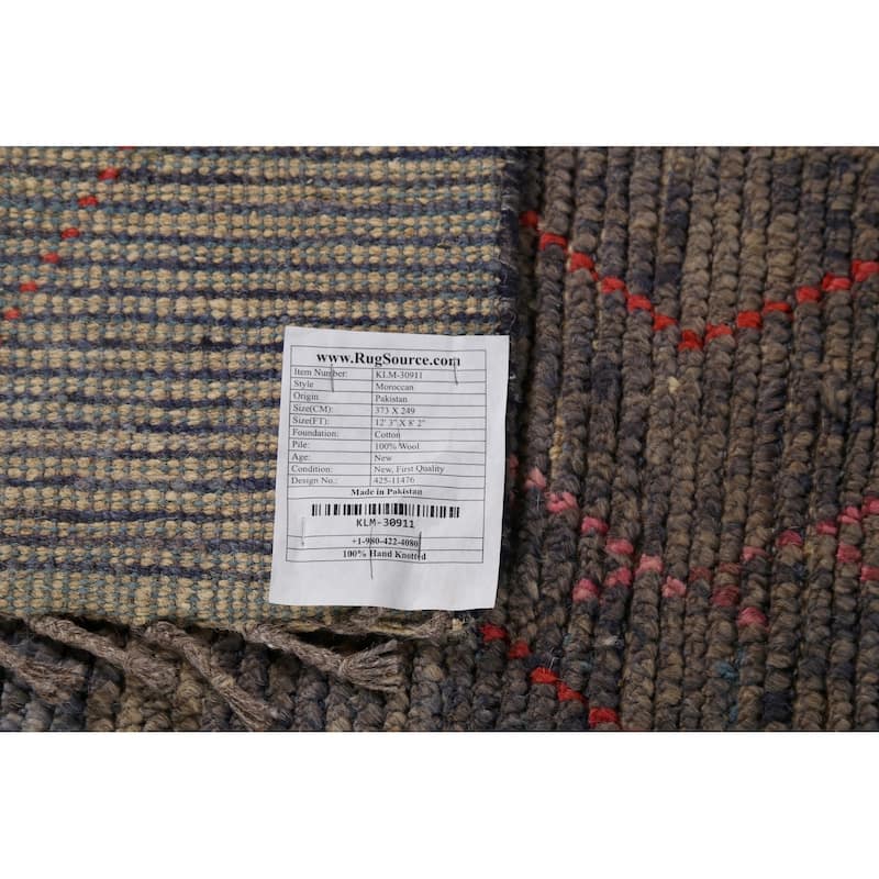 Blue Striped Moroccan Area Rug Hand-Knotted Wool Carpet - 8'2"x 12'3"