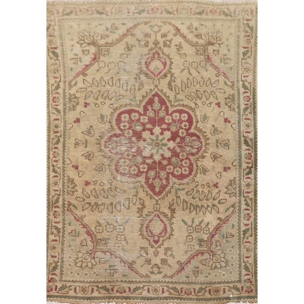 Hand Knotted Oriental 100% Wool Carpet Traditional Floral Beige & Ivories Tabriz Area Rug - 4' 8'' X 3' 0''