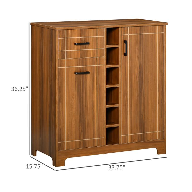Brown Wine Cabinet with 6-Bottle Rack, Storage Drawers and Shelves for Bar or Dining Room - 33.75" x 15.75" x 36.25"