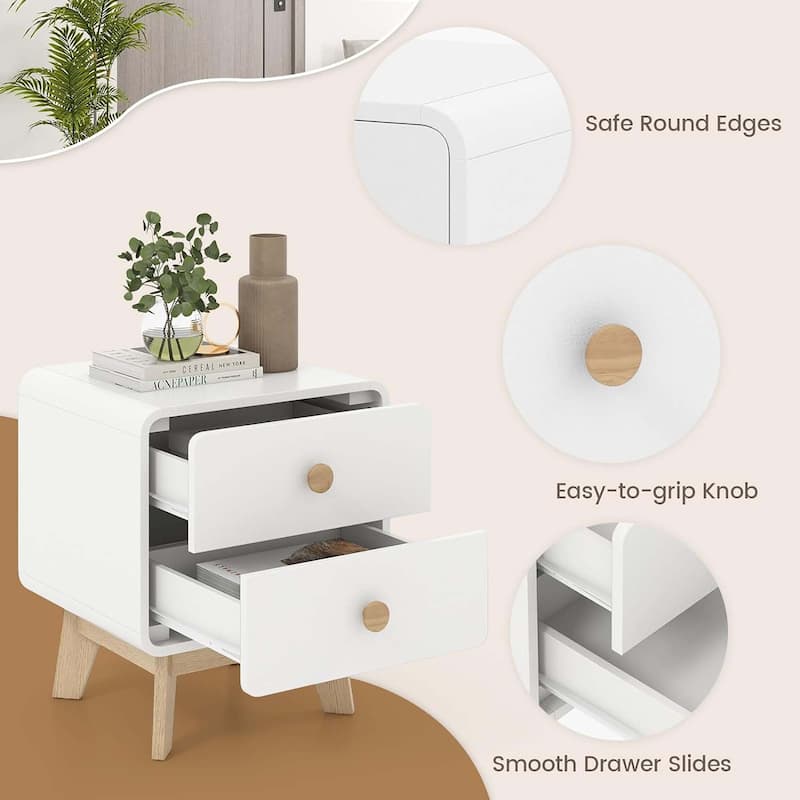 1/2 pcs Modern Night Stand Wooden Side End Table with 2 Drawers