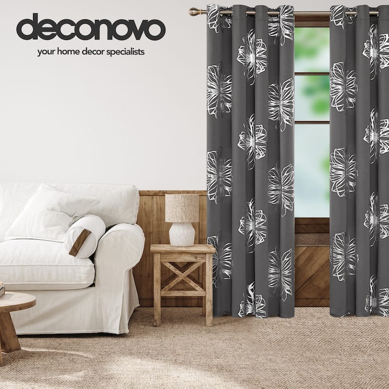 Deconovo Silver Floral Thermal Insulated Curtain Panel Pair(2 Panel)