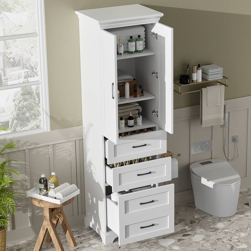 71.6" Free-Standing Bathroom Vanity with 2 Damping-Hinge Doors,3 Drawers (Including 1 Deep Drawer), Adjustable Shelves