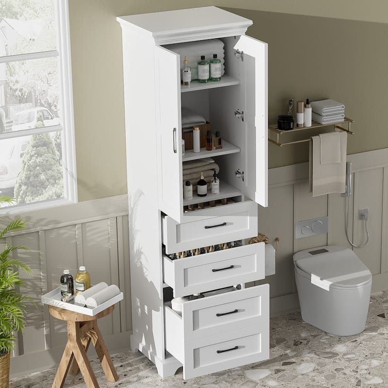 Freestanding Tall Storage Cabinet for Bathroom with Adjustable Shelves