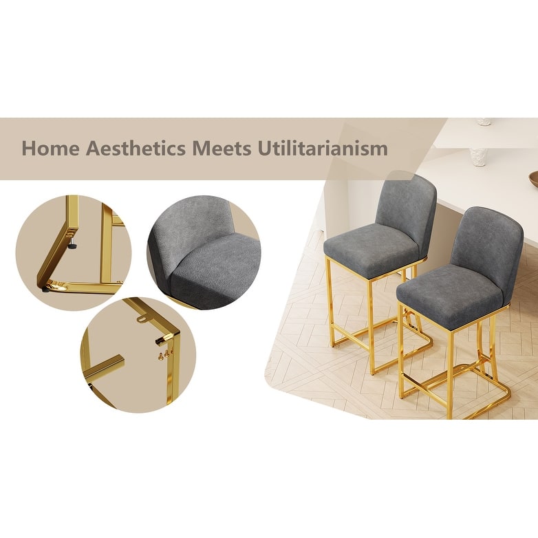Bar Chairs Set of 2, Cushioned Bar Chairs with Metal Legs and Backrest