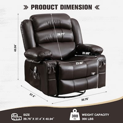 Recliner Chair with Massage & Heat, PU Leather Swivel Recliner, Electric Recliner with Side Pocket 2 Cup Holders & USB Port