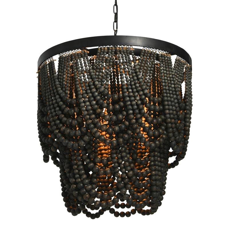 2-Tier Draped Wood Bead Chandelier