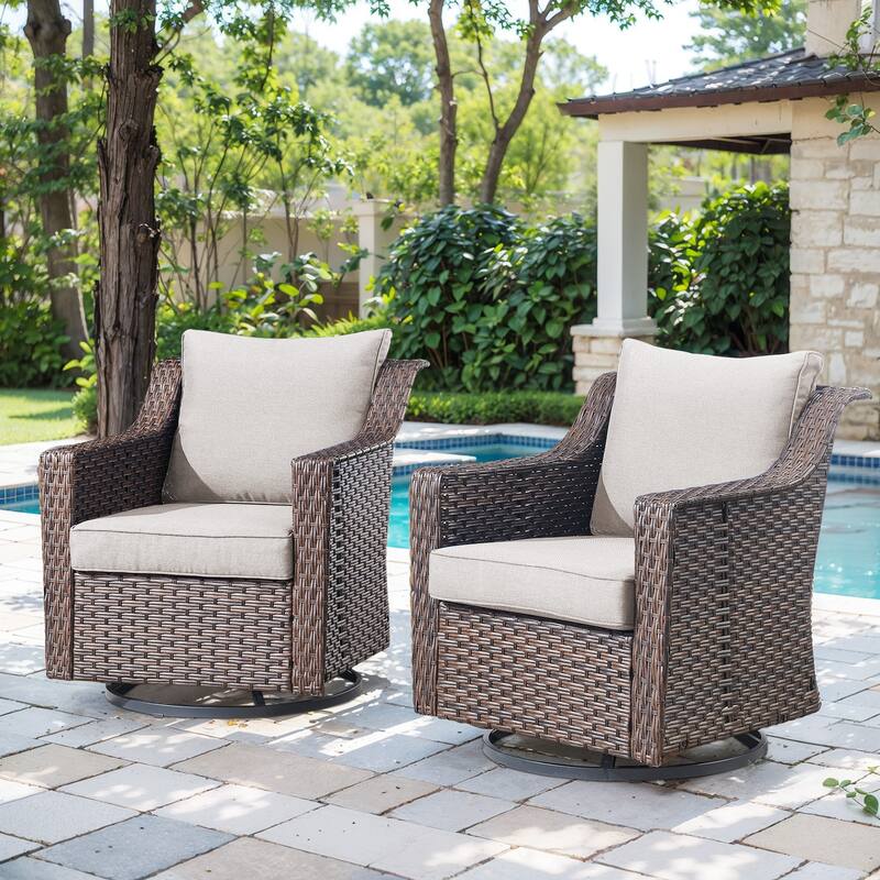 Wicker Outdoor Swivel Rocker Patio Chairs - Brown - Beige