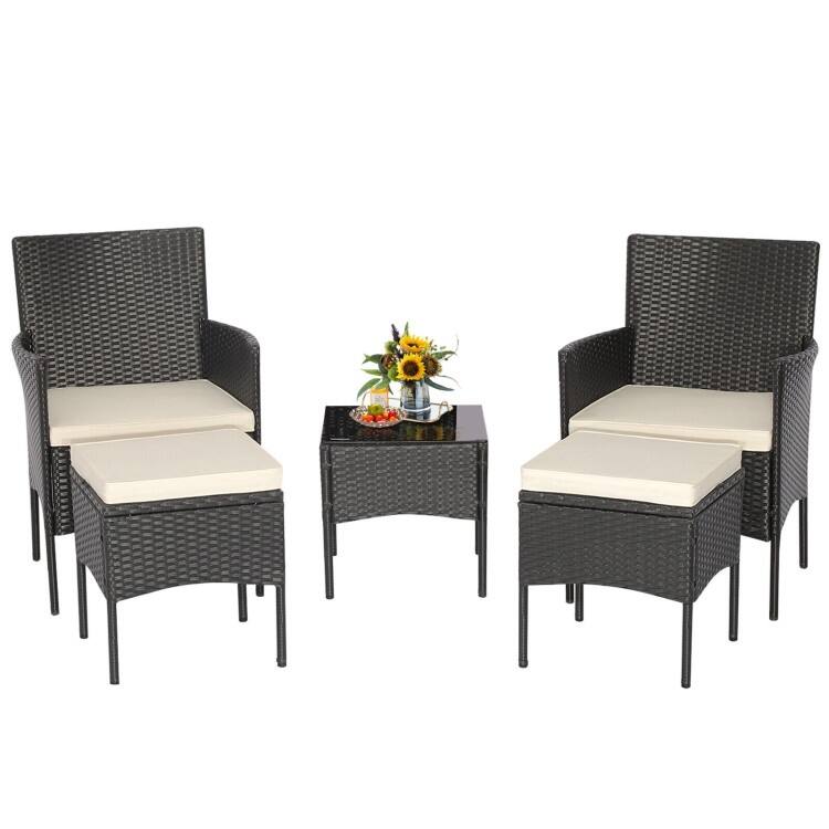 5 Pieces Outdoor Wicker Sofa Set with Coffee Table and 2 Ottomans - 23.5" x 24" x 33"