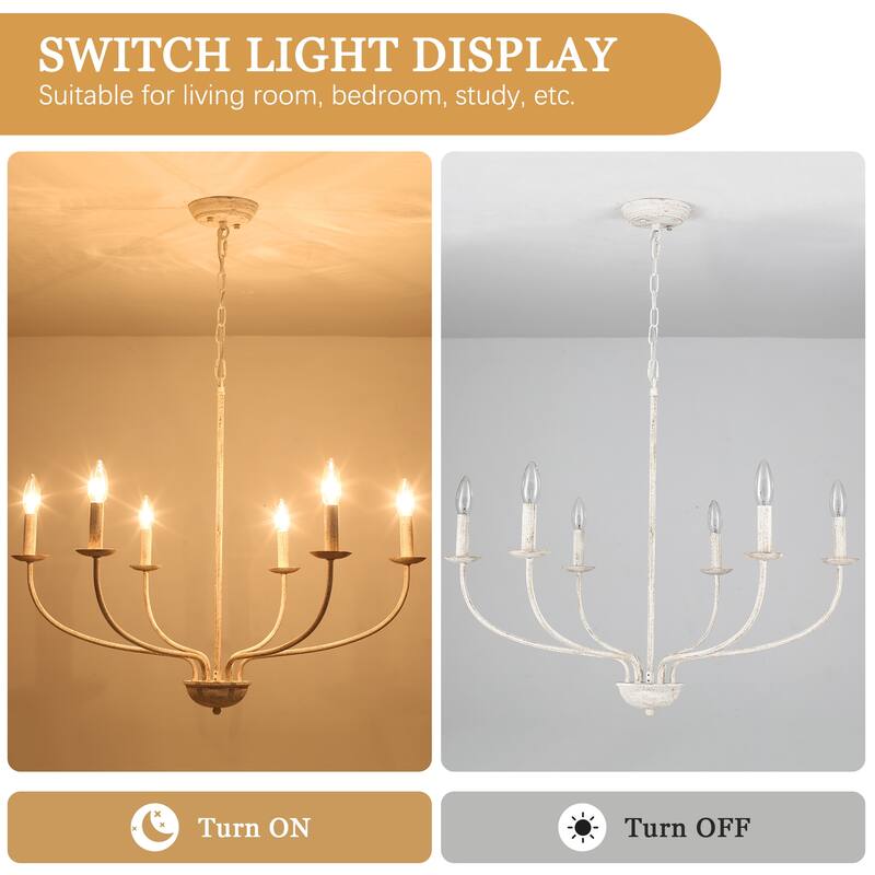 6-Light Farmhouse Candle Chandelier Modern Hanging Lamp for Living Room Kitchen Hallway Entryway - N/A