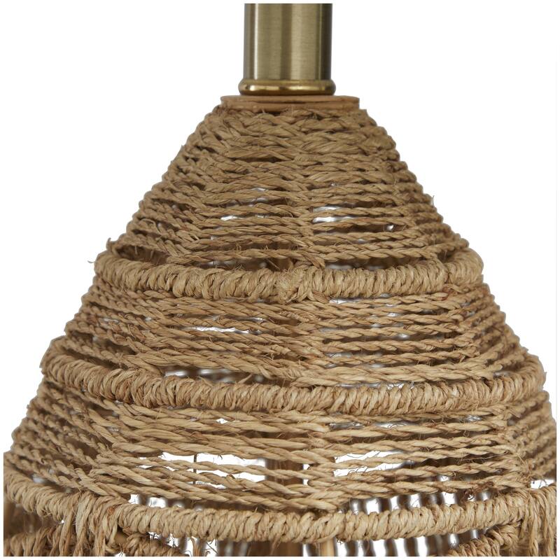 Wicker Wood Handmade Woven Room Table Lamp with Zig Zag Pattern and Gold Base - Brown - Roche River Decor