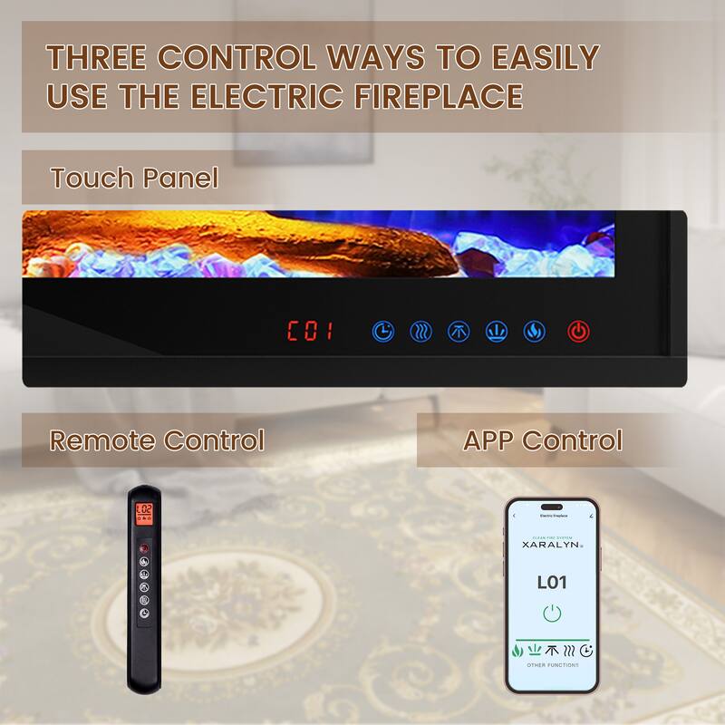 Clihome 42-88 INCH Recessed Wall-Mounted Intelligent Control Electric Fireplace